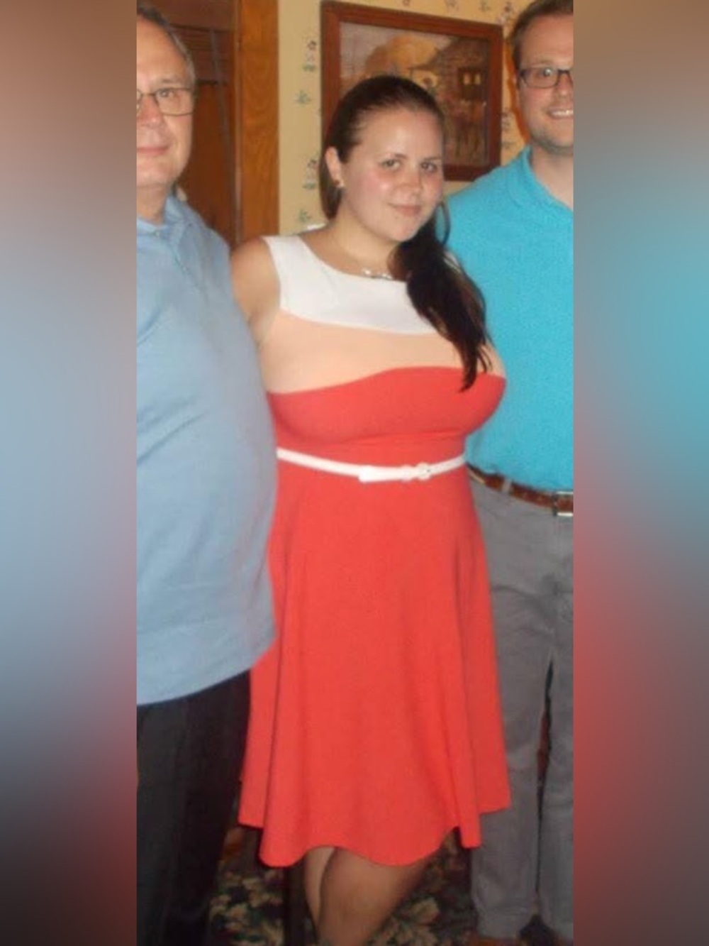 dressbarn White, Peach & Red Colorblock Sleeveless Midi Dress - Picture 4 of 4